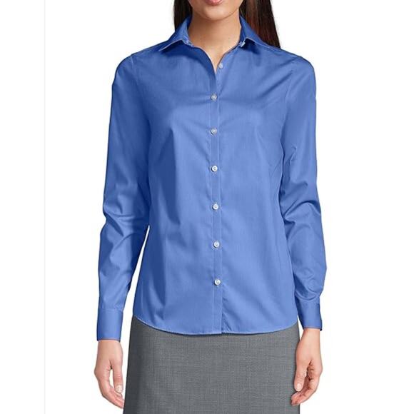 Lands End Blue Supima Cotton Button Up Top Shirt SZ 18 T Soft Career Work Preppy - Picture 1 of 7